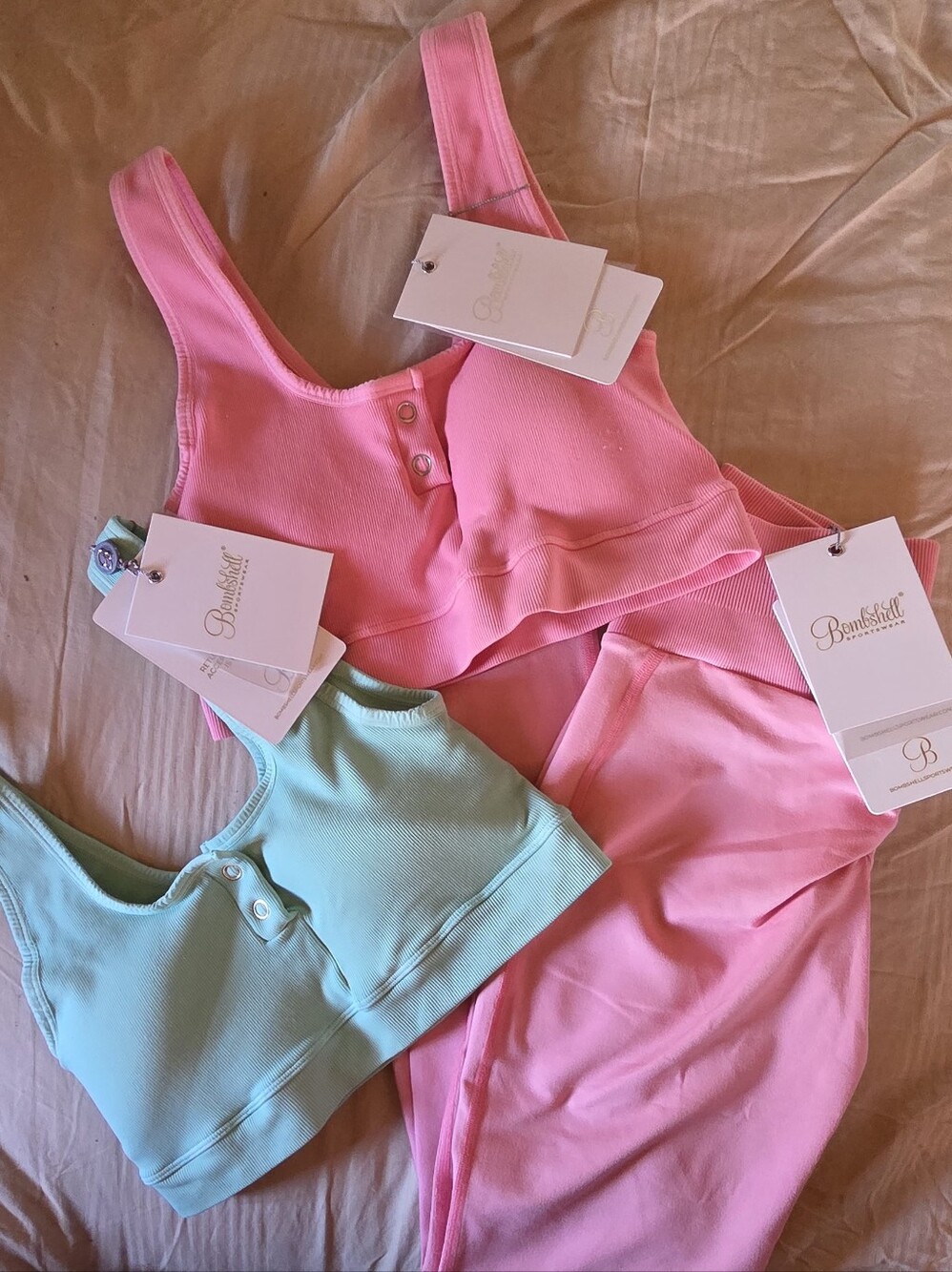 NWT- Bombshell Pink Set & Mint Ribbed Bralette